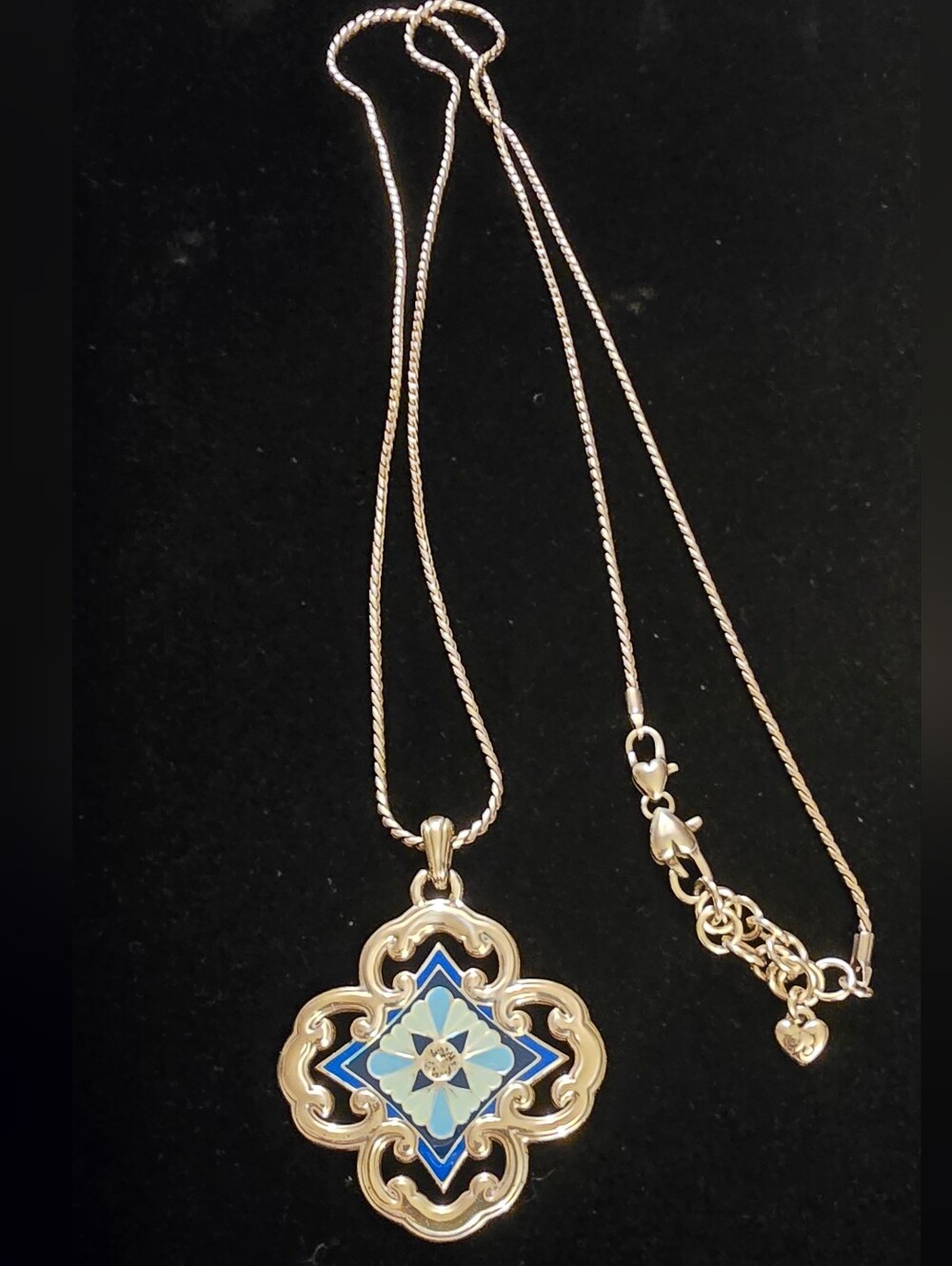 Brighton Gold-Tone Blue Enamel Floral Quatrefoil Necklace